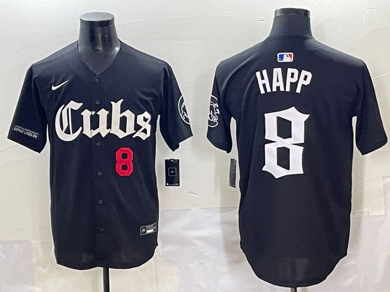 Men 2025 Chicago Cubs #8 Happ Black Five generations Joint Name Nike MLB Jersey style 3